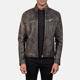Jopix Distressed Brown Leather Biker Jacket